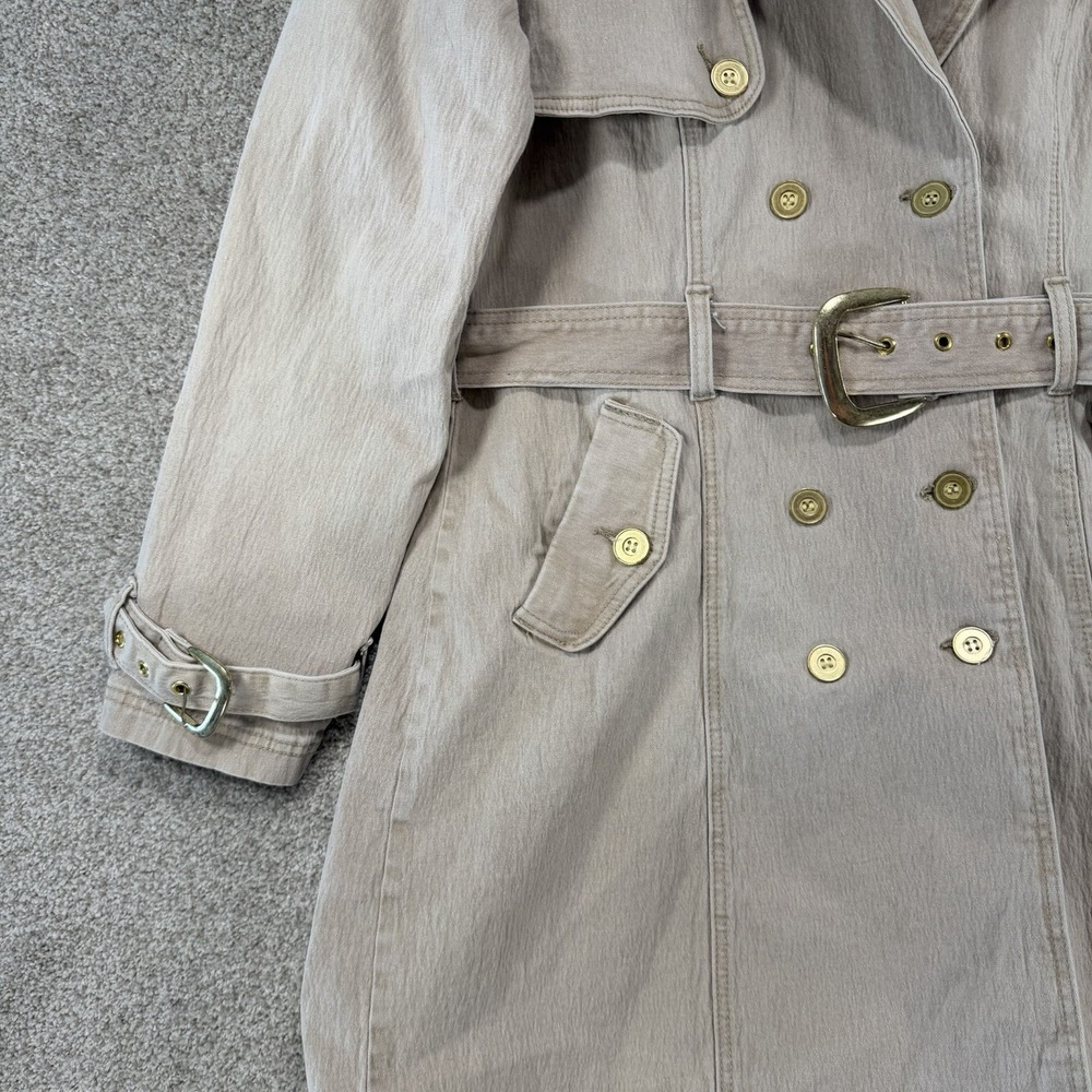 DG2 Tan Tenon Studded Long Jacket Sz Lg Belt Pockets Glam Punk Western - Picture 3 of 6